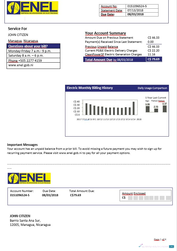 download download Nicaragua Nicaraguan Electricity Company ENEL electricity bill template in Word format